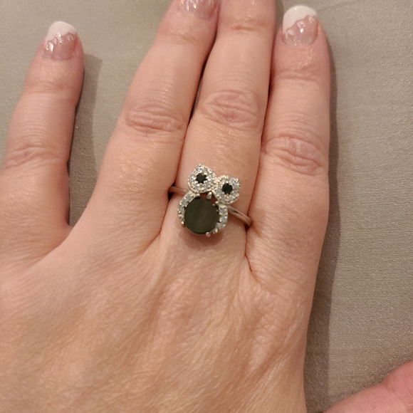 Mother of pearl owl ring sterling silver cubic zirconia - Picture 2 of 7